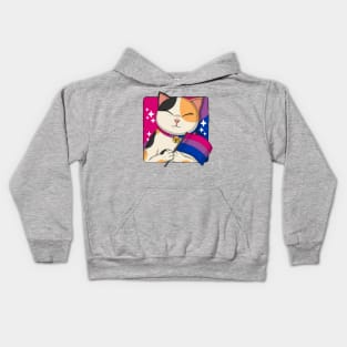 Cute Calico Cat Holding Bisexual Pride Flag Kids Hoodie